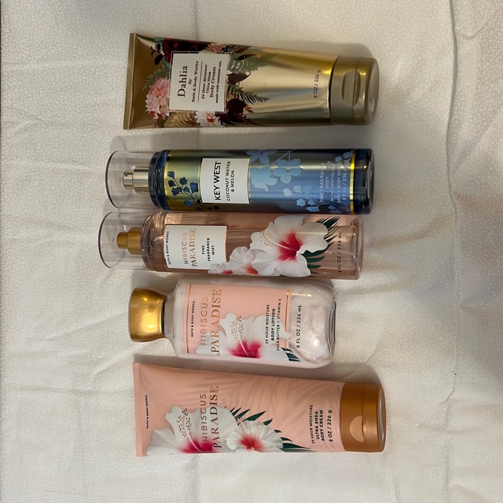 Bath and body works lot. dahlia, key west and hibiscus paradise
